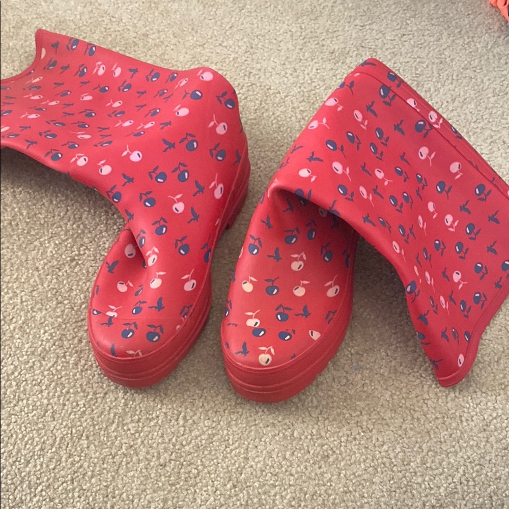 Red Floral Rain Boots